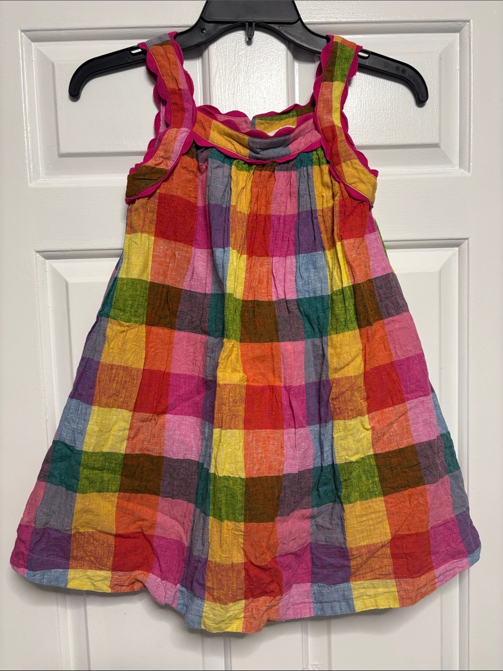 🌈 Mini Boden Girls Colorful Plaid Check Dress – Size 8-9Y